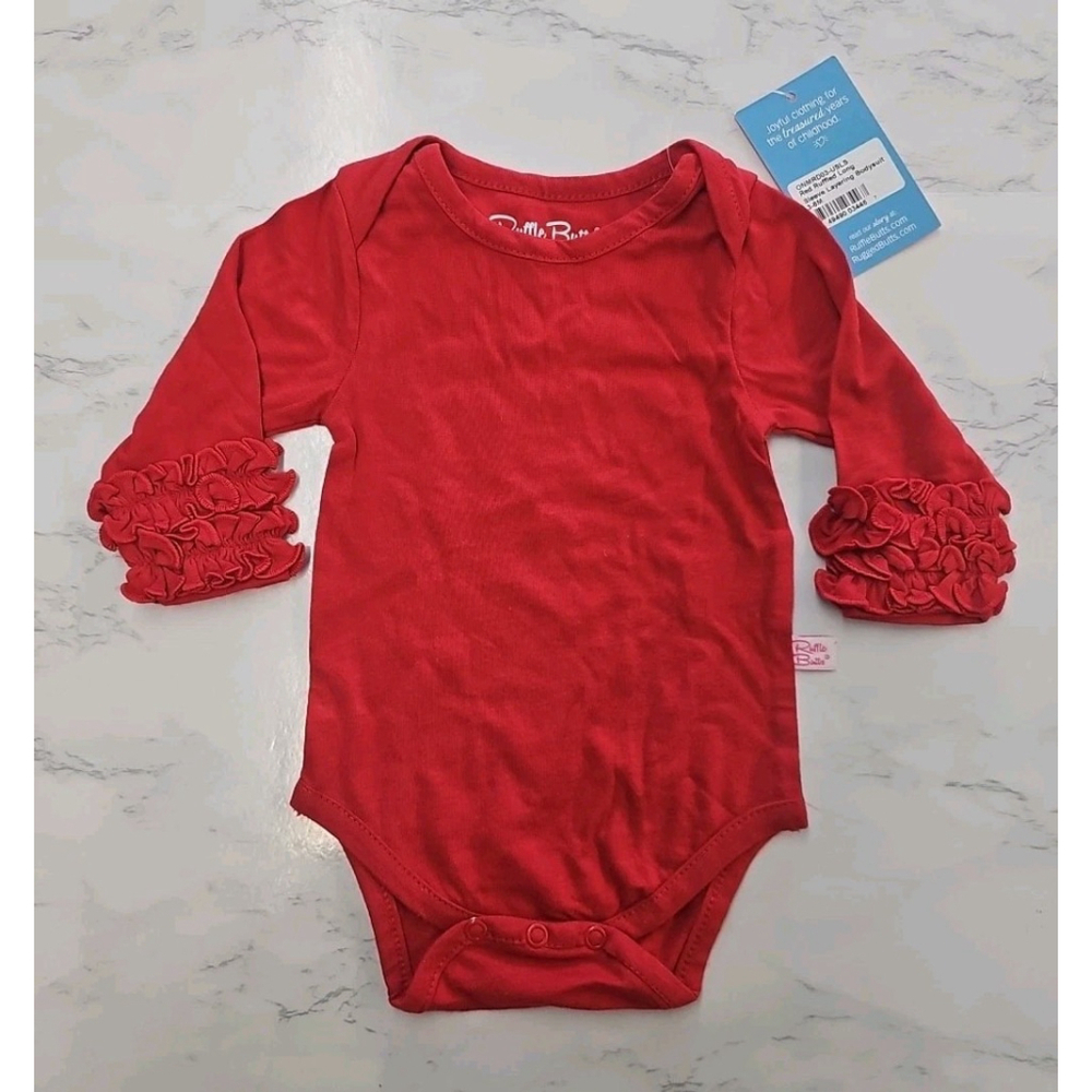 Ruffle Butts Red Knit Bodysuit Long Sleeve 3-6 Months